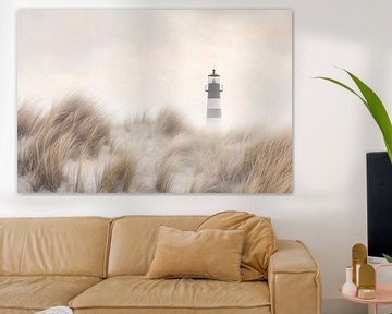 Vuurtoren in de mist van Poster Art Shop