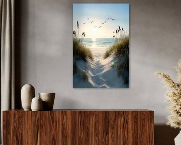 Duinen met uitzicht op strand van Poster Art Shop