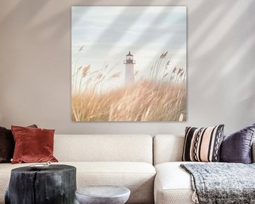 Vuurtoren in het gras van Poster Art Shop