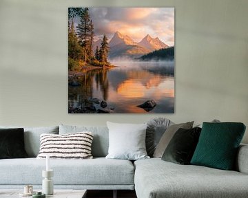 Mountain lake at dawn by Poster Art Shop