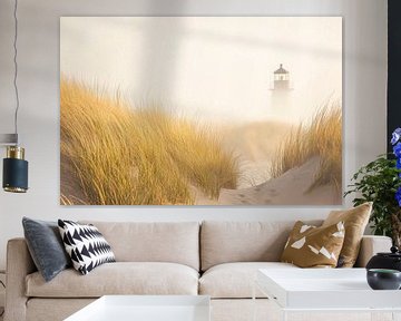 Vuurtoren in de mist van Poster Art Shop