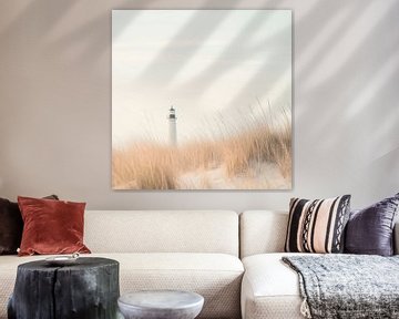 Vuurtoren in het zand van Poster Art Shop