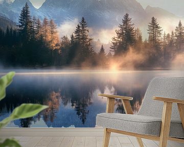 Mountain lake fog by Poster Art Shop
