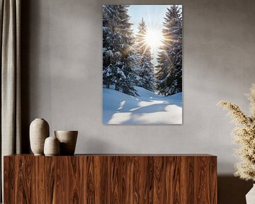 Winterbos Zonnestralen van Poster Art Shop