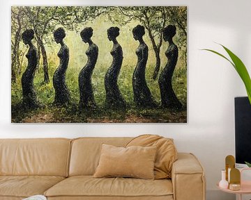 spirituelle Malerei der Frau im Wald