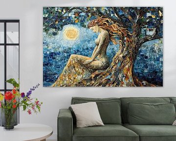 spirituelle Malerei der Frau im Wald
