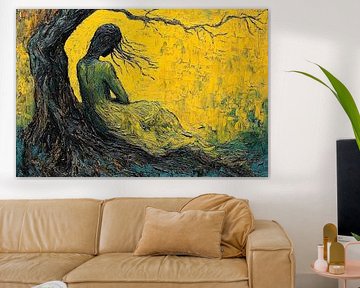 spirituelle Malerei der Frau im Wald