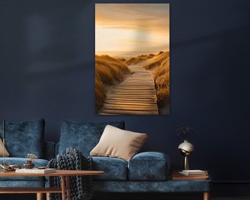 Houten pad bij de zee van Poster Art Shop