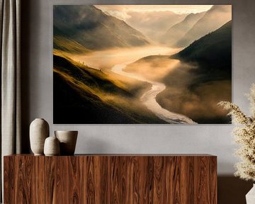 Ochtendmist vallei van Poster Art Shop