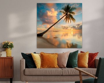 Palm tree on the beach by Poster Art Shop