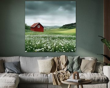 Maison de jardin rouge sur Poster Art Shop