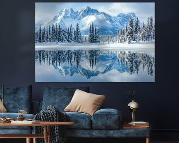 Besneeuwde landschapsreflectie van Poster Art Shop