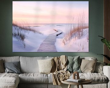 Strandpromenade zonsondergang van Poster Art Shop