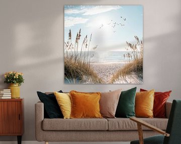 Zon met uitzicht op het strand van Poster Art Shop