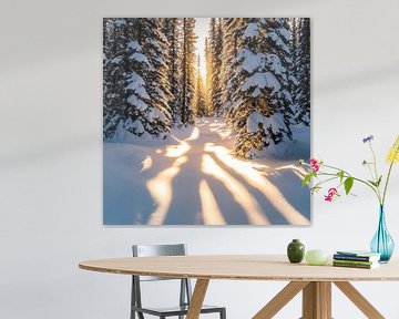 Winterbos Zonnestralen van Poster Art Shop