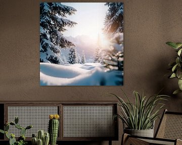 Winter bos zonsopgang van Poster Art Shop