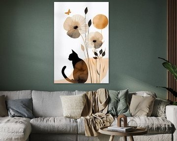 Een Kitten in Japandi Abstract Minimalisme van Karina Brouwer