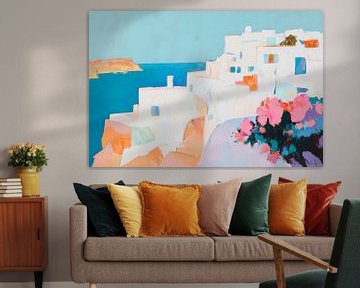 Blue Coast White Houses by Poster Art Shop