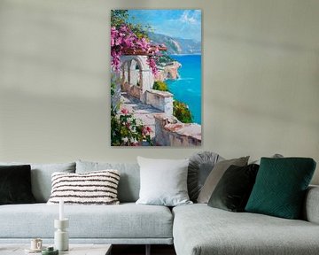 Blue coast with flowers by Poster Art Shop