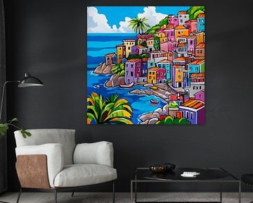 Colourful coastal town by Poster Art Shop