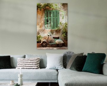 Vespa voor het raam van Poster Art Shop