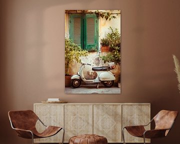 Vespa voor het raam van Poster Art Shop