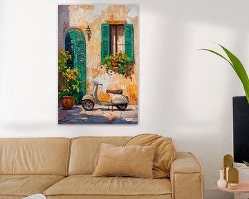 Vespa voor het raam van Poster Art Shop