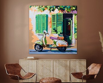 Vespa voor ramen van Poster Art Shop