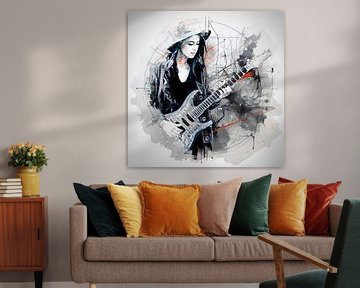 Vrouwelijke gitarist (kunst) van Art by Jeronimo