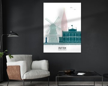 Skyline illustratie Putten in kleur van Mevrouw Emmer