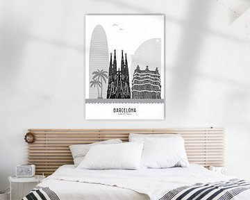 Skyline illustratie stad Barcelona, Spanje in zwart-wit-grijs van Mevrouw Emmer