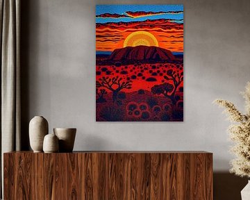 Coucher de soleil sur Uluru Art aborigène sur Art Kingdom