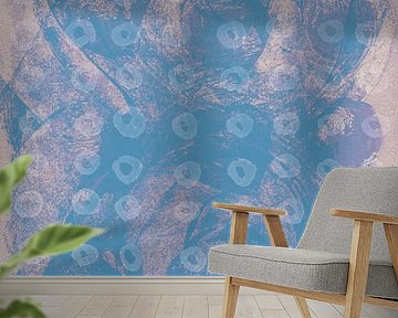 Abstract wabi-sabi organic shapes in azure blue and lilac.