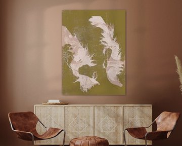Abstracte wabi-sabi organische vormen in kaki en beige. Dans van twee. van Dina Dankers