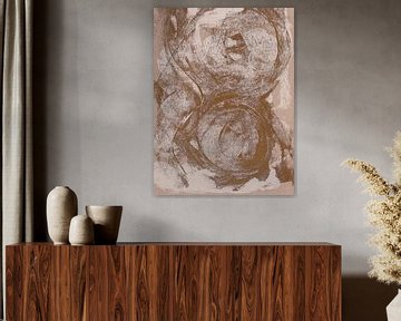 Abstracte wabi-sabi organische vormen in beige en donker oker. van Dina Dankers