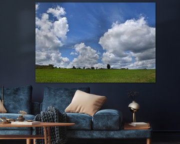A farmhouse under a summer sky by Claude Laprise