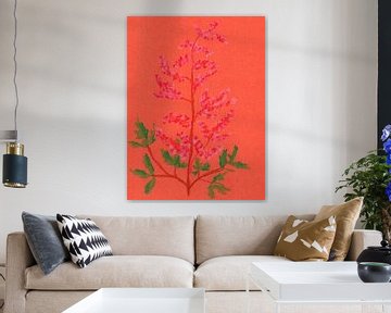 Kleurrijke vintage bloemen. Astilbe in roze, rood, koraal en groen. van Dina Dankers