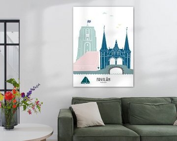 Skyline illustratie provincie Friesland in kleur van Mevrouw Emmer