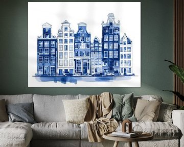 Amsterdamse gevels in delfst blauw van Franka Poulain