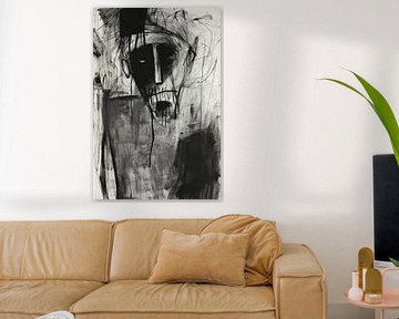 düsteres expressionistisches Gesicht in Holzkohle