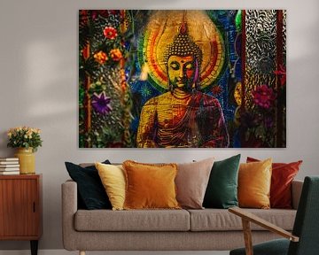 Boeddha in Kleurrijk Kosmisch Licht van Art & Soul Creations