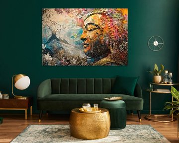 Eclectische Boeddha met Kleurrijke Achtergrond van Art & Soul Creations
