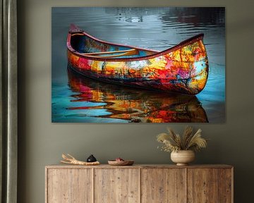 Impressionistisch waterlandschap met boot van Art & Soul Creations