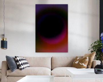 Retro jaren 70 neon kunst. Abstract verloop in zwart, violet, roze en roestig oranje. van Dina Dankers