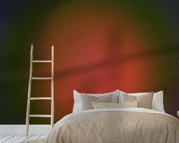 Retro 70s neon art. Abstract gradient in orange, green, purple, black.