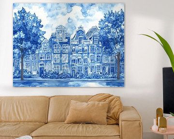 Amsterdamse gracht in Delftsblauw van Franka Poulain