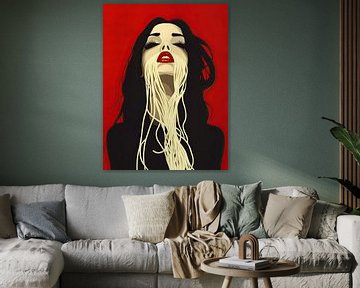 girl with pasta spaghetti moustache by Franka Poulain