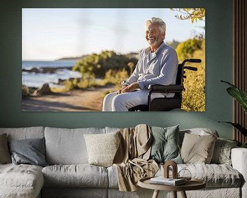 Oude man in rolstoel aan zee van Animaflora PicsStock