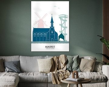 Skyline illustratie stad Nunspeet in kleur van Mevrouw Emmer