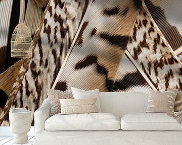 Abstract interplay of lines in shades of brown: Feathers of a pheasant (horizontal) by Marjolijn van den Berg